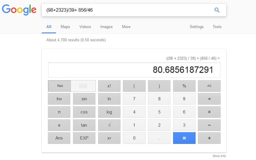 Google search calculator tips