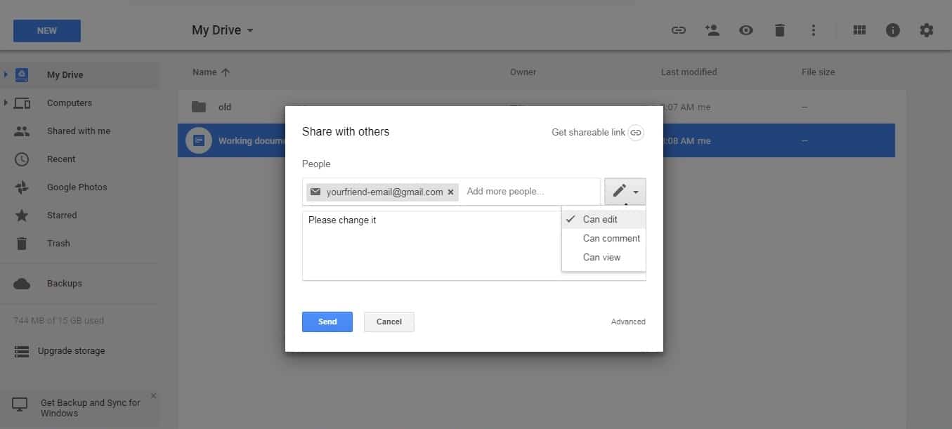 Google Drive collaboration share