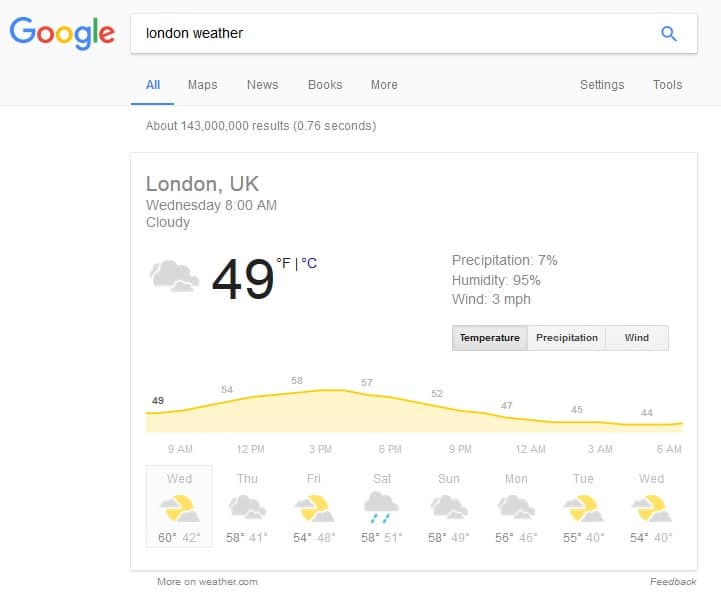 Google search weather